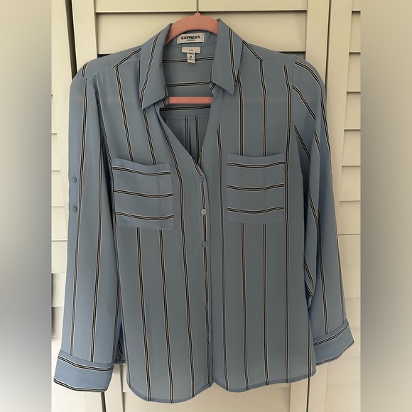 Express Portofino Button Down Camp Shirt Blouse Striped Medium Petite Bundle - Picture 5 of 5